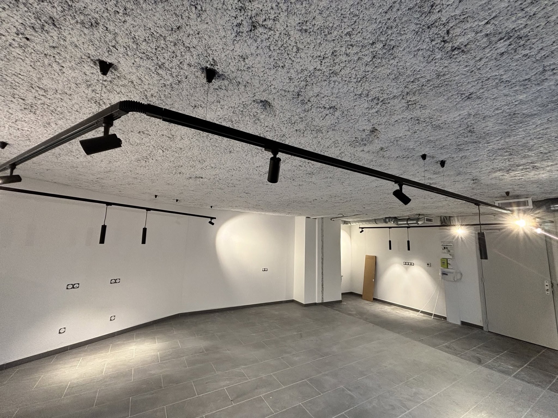Éclairage sur rails installé par nos soins dans un local professionnel